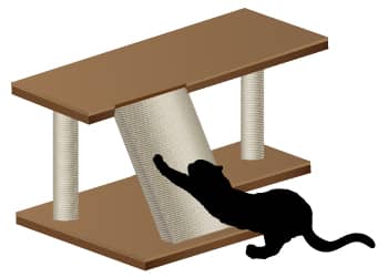 illustration of a black cat scratching in a sloped surface scratcher